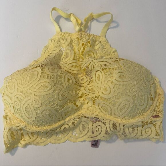 PINK Victorias Secret sexy Lace High Neck yellow padded push up bralette bra M - Picture 4 of 13